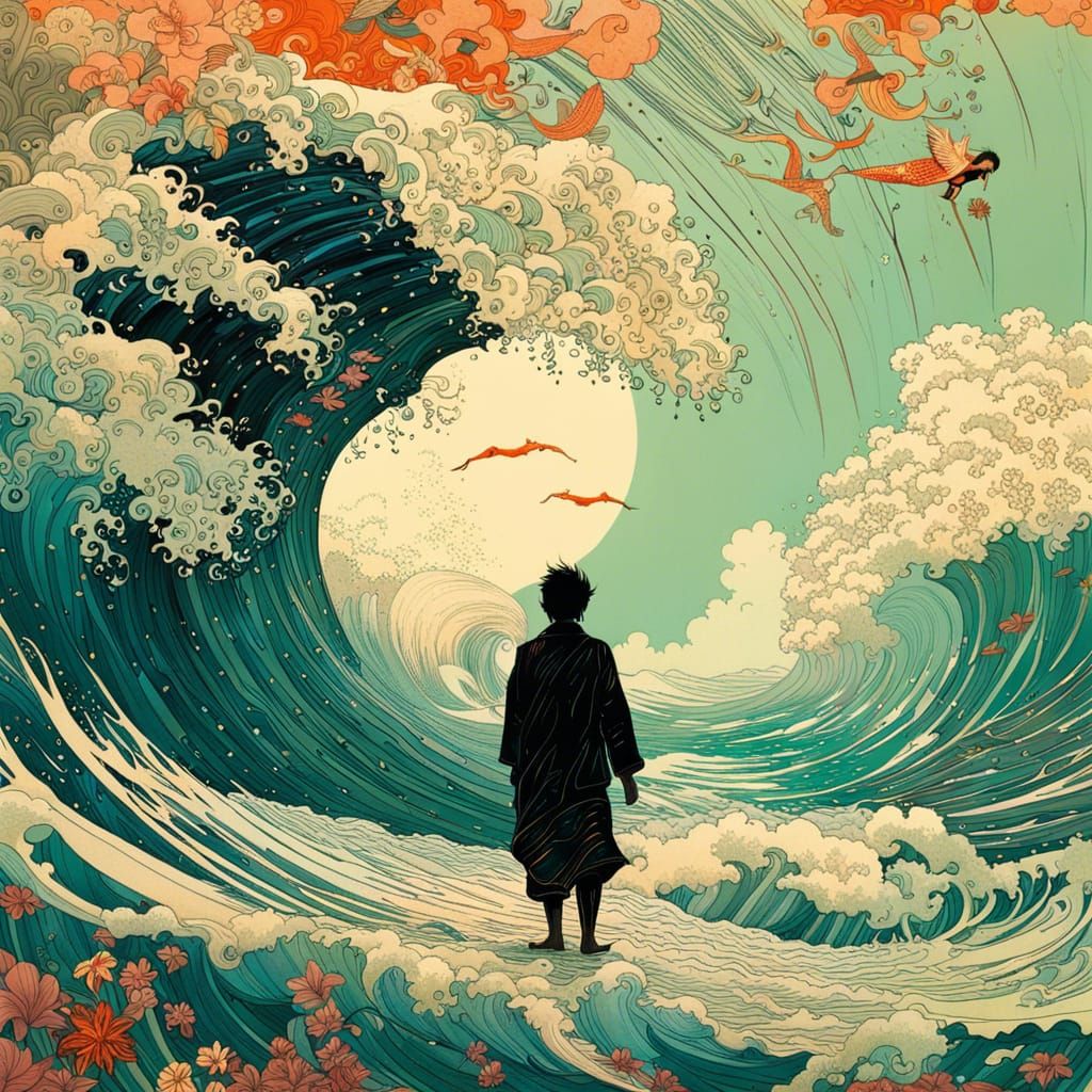 Surreal Beach Bliss in Vibrant Silhouette Art