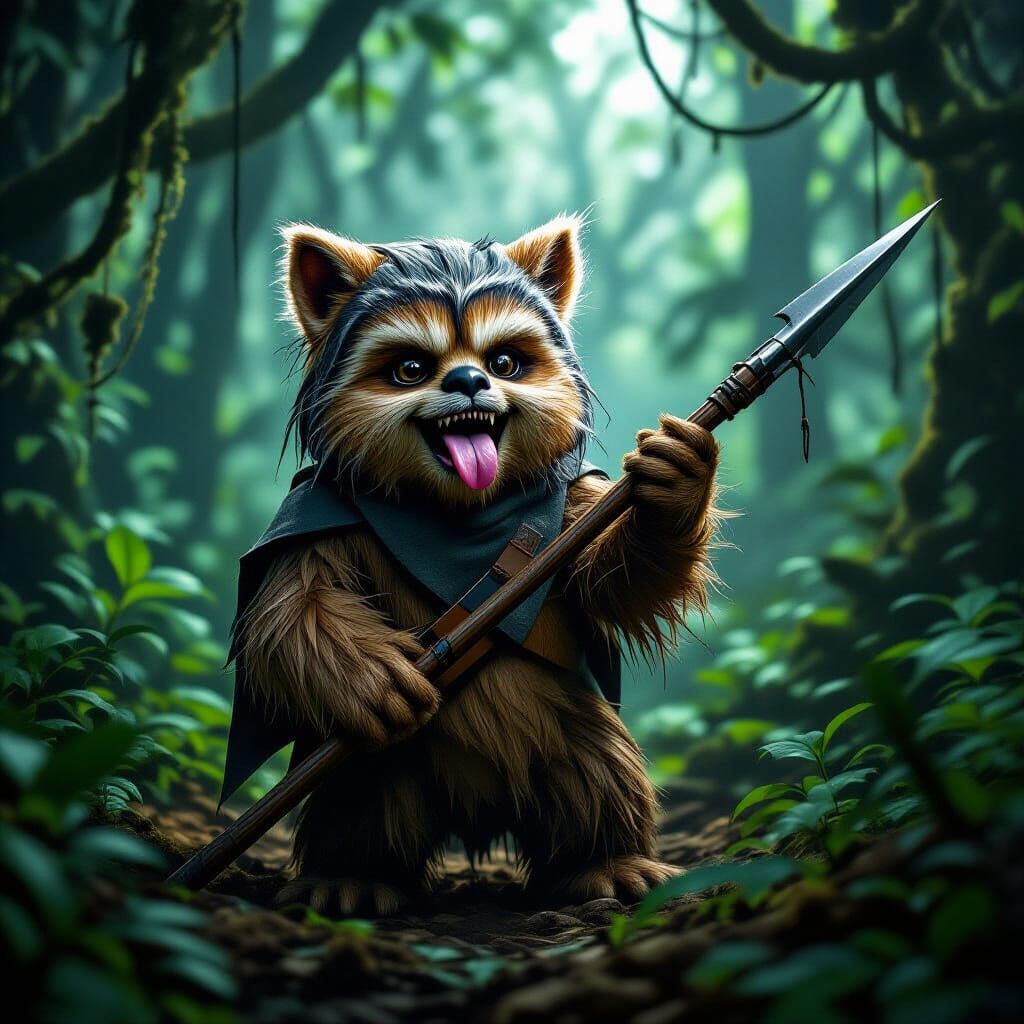 Ewok Warrior with Spear in Dramatic Forest