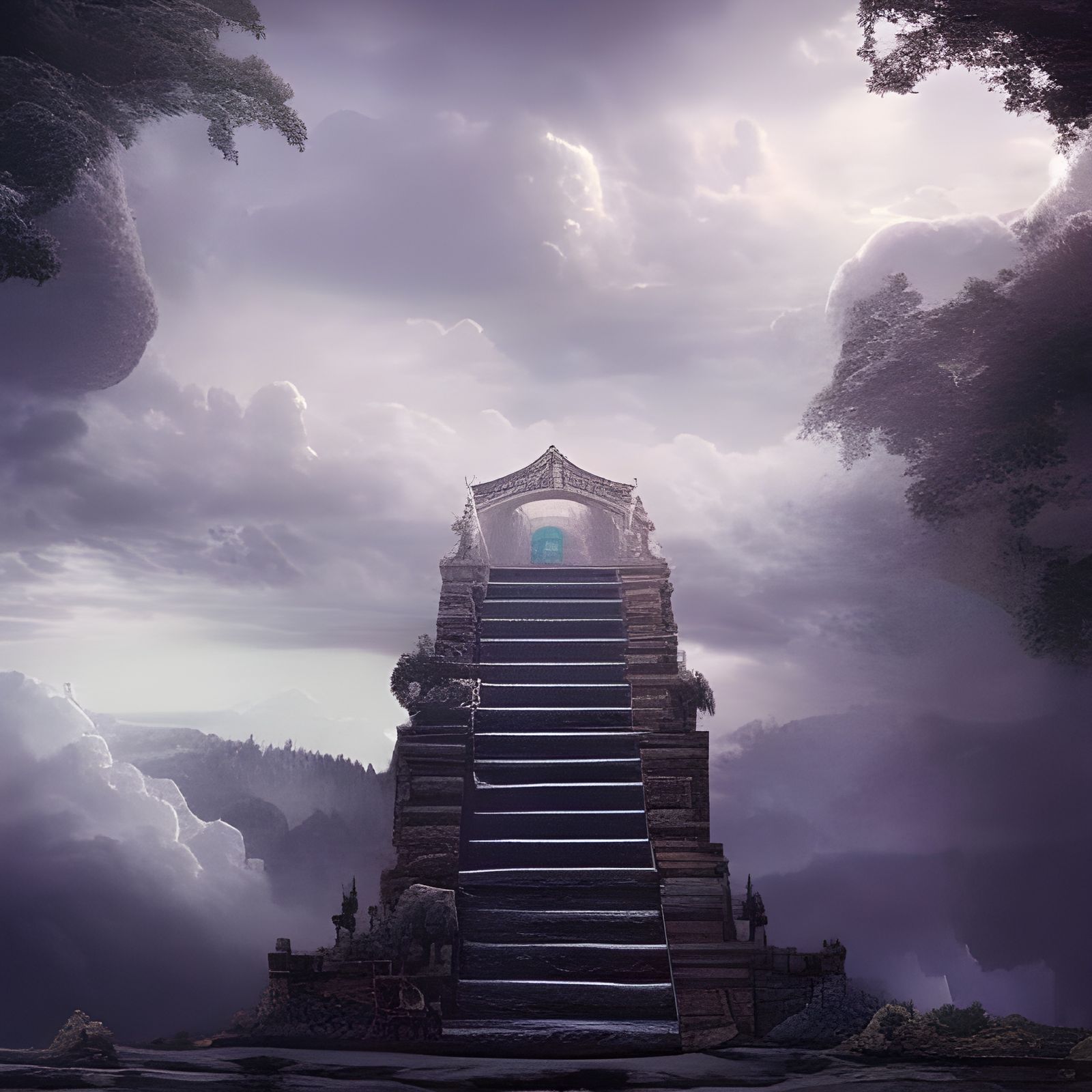 Epic Cloudscape Stairway in Cinematic Digital Art