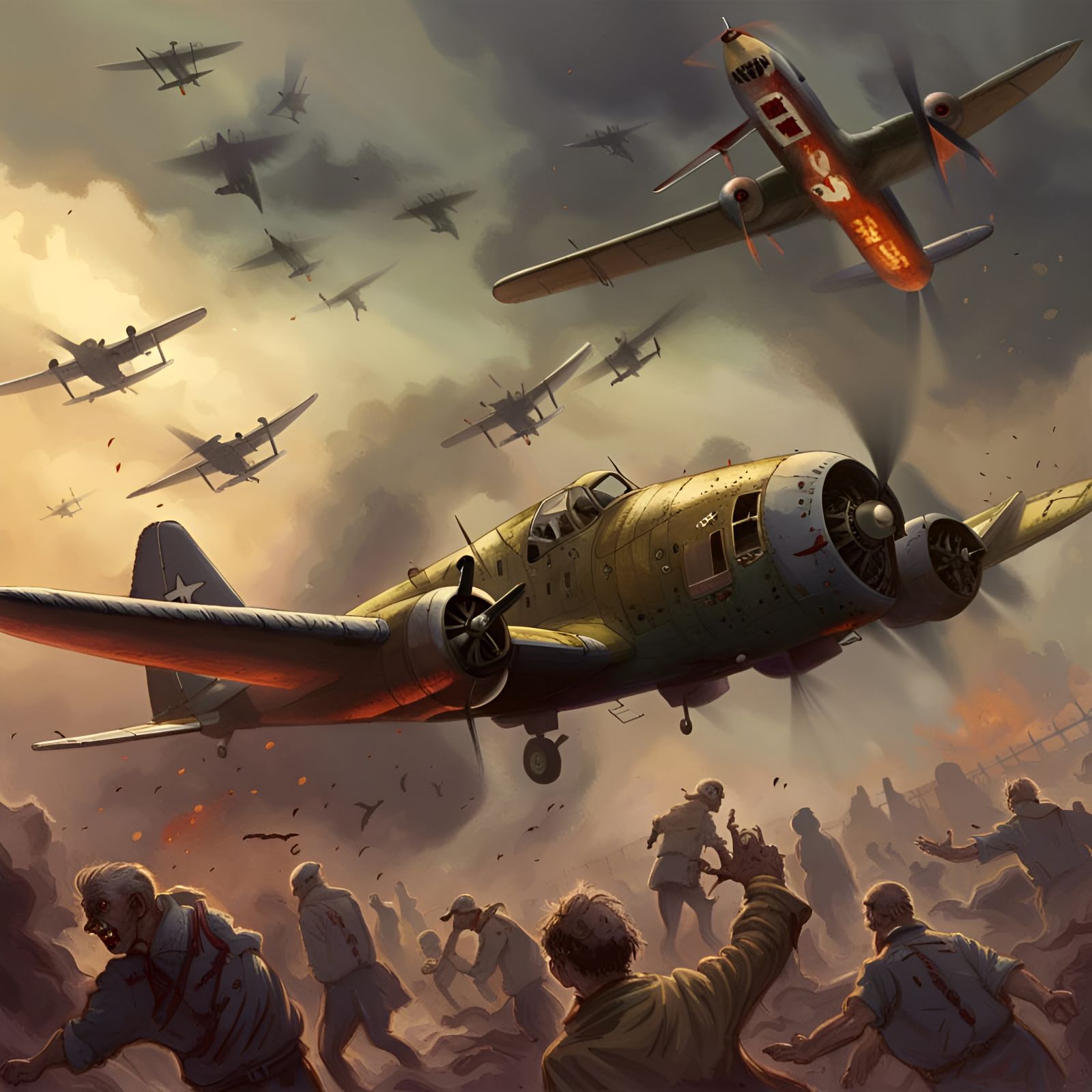 WWII Plane Drops Bombs on Undead Hordes in Dark Fantasy Sett...