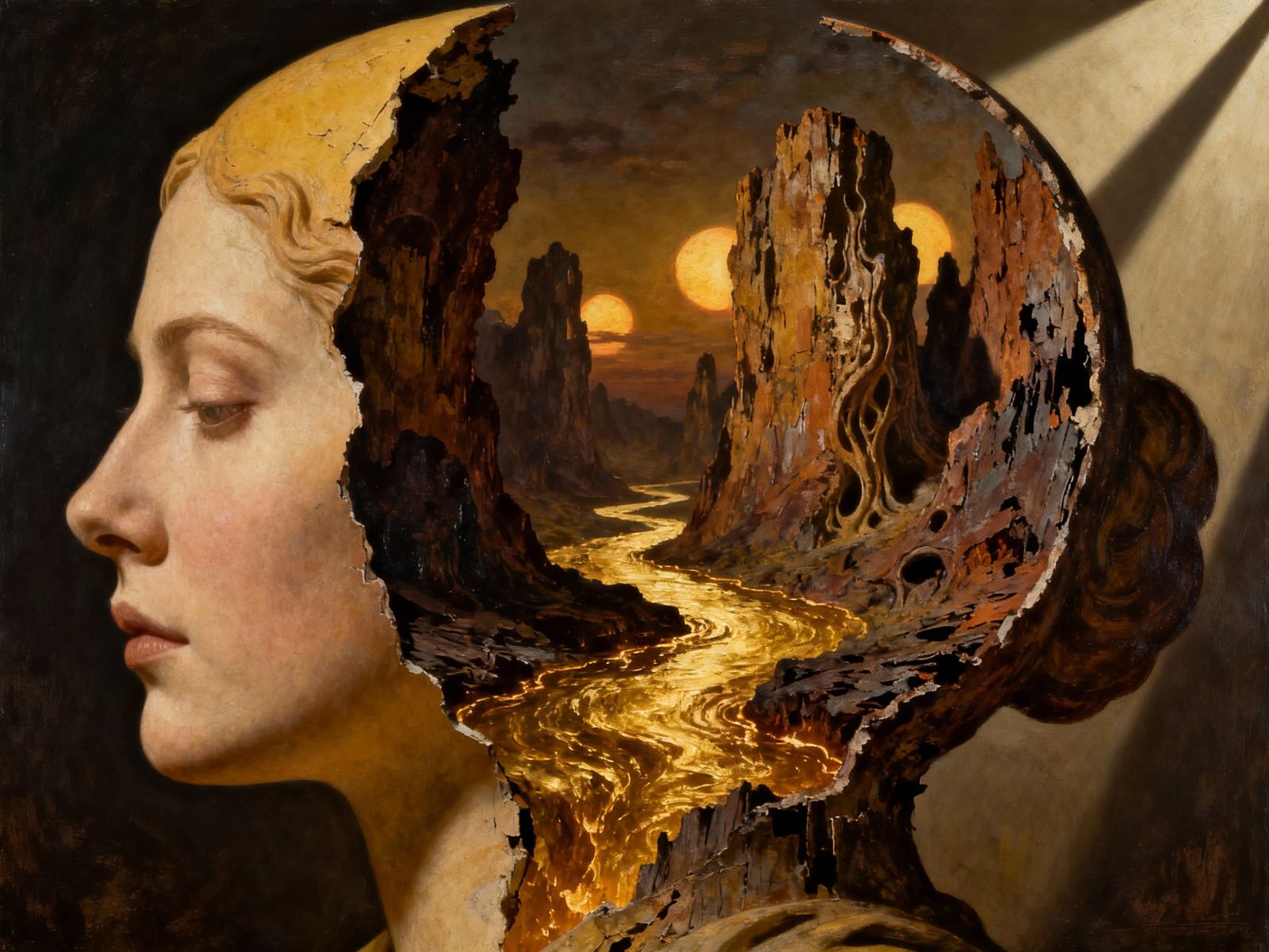 Surreal Woman's Head Revealing Inner Dreamscape