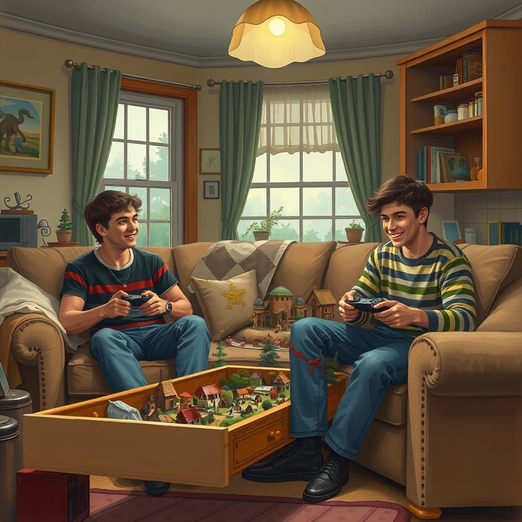 Cozy 1980s House with Miniature Medieval Village