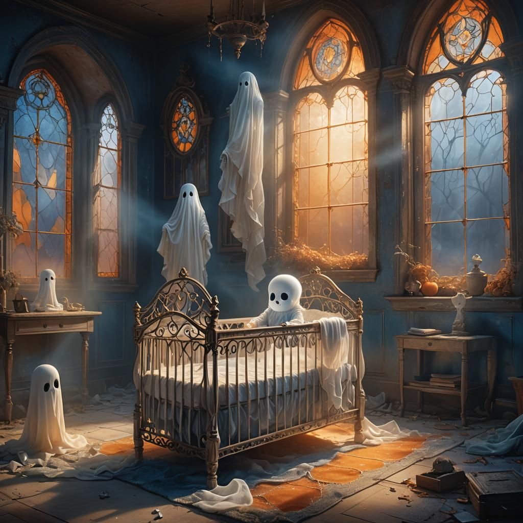 Ethereal Baby Ghost in Whimsical Abandoned Nursery