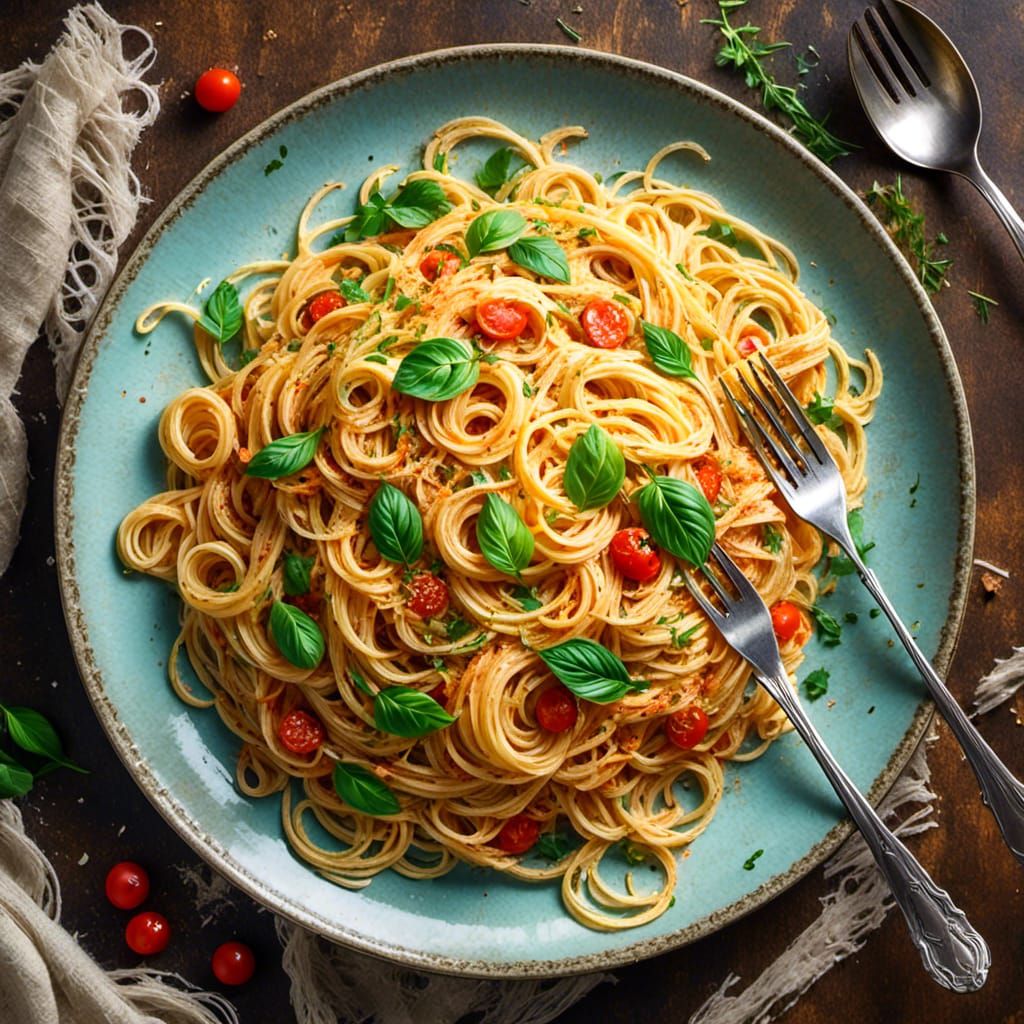 Delicate Ink Illustration of a Plate of Spaghetti