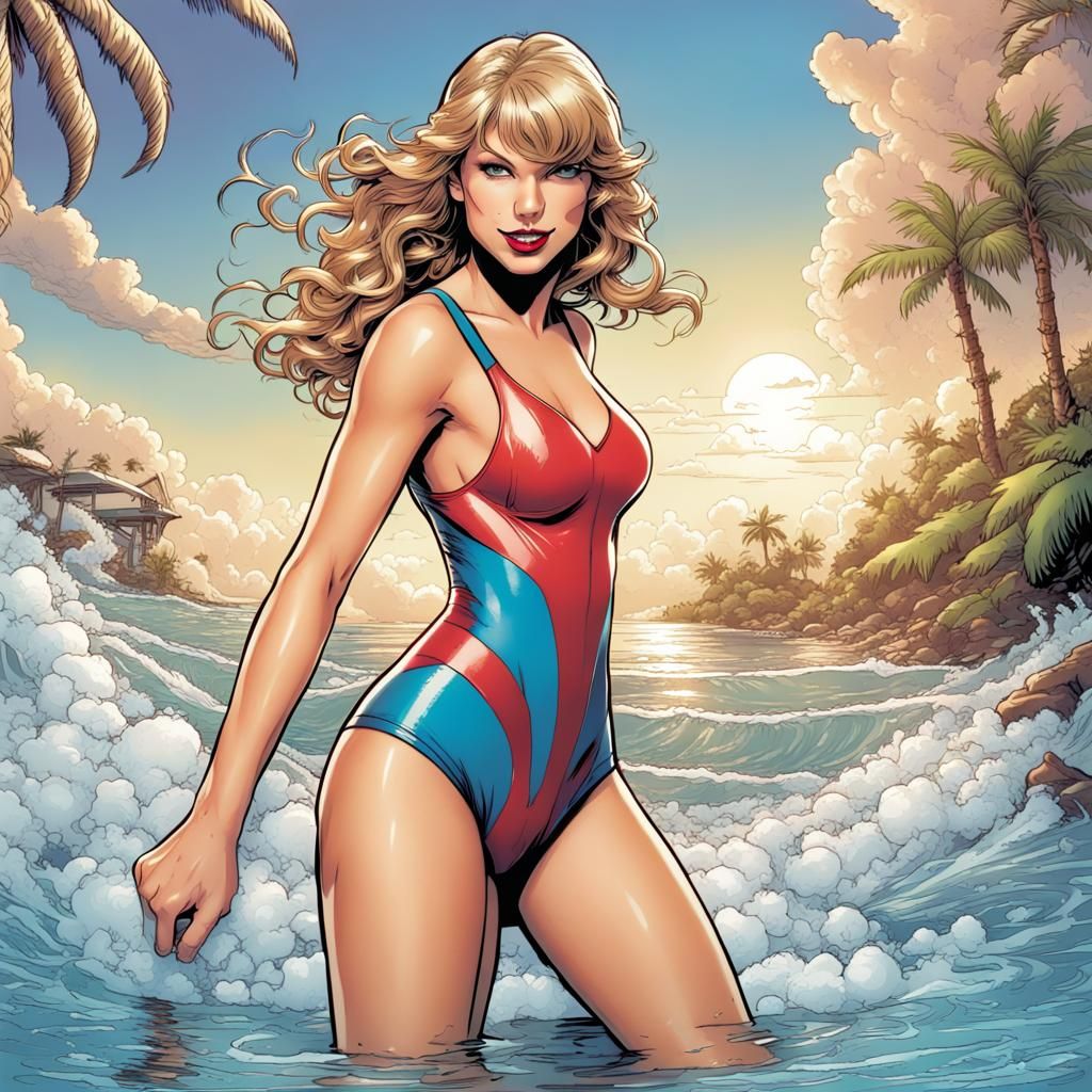 Taylor Swift as a Heroine in Comic Book Style