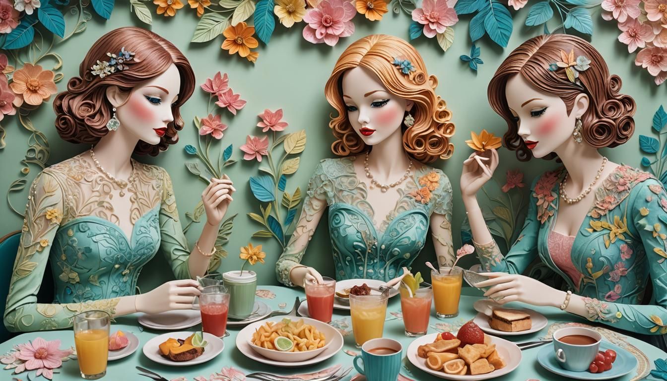 Whimsical Paper Dolls Dine in a Stylized Cafe