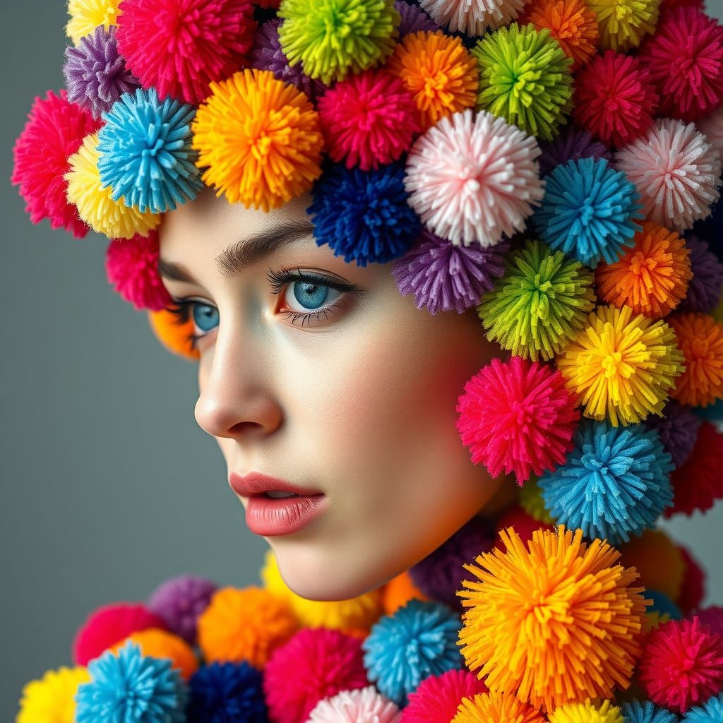 Pom Pom Woman in Fiber Art Style