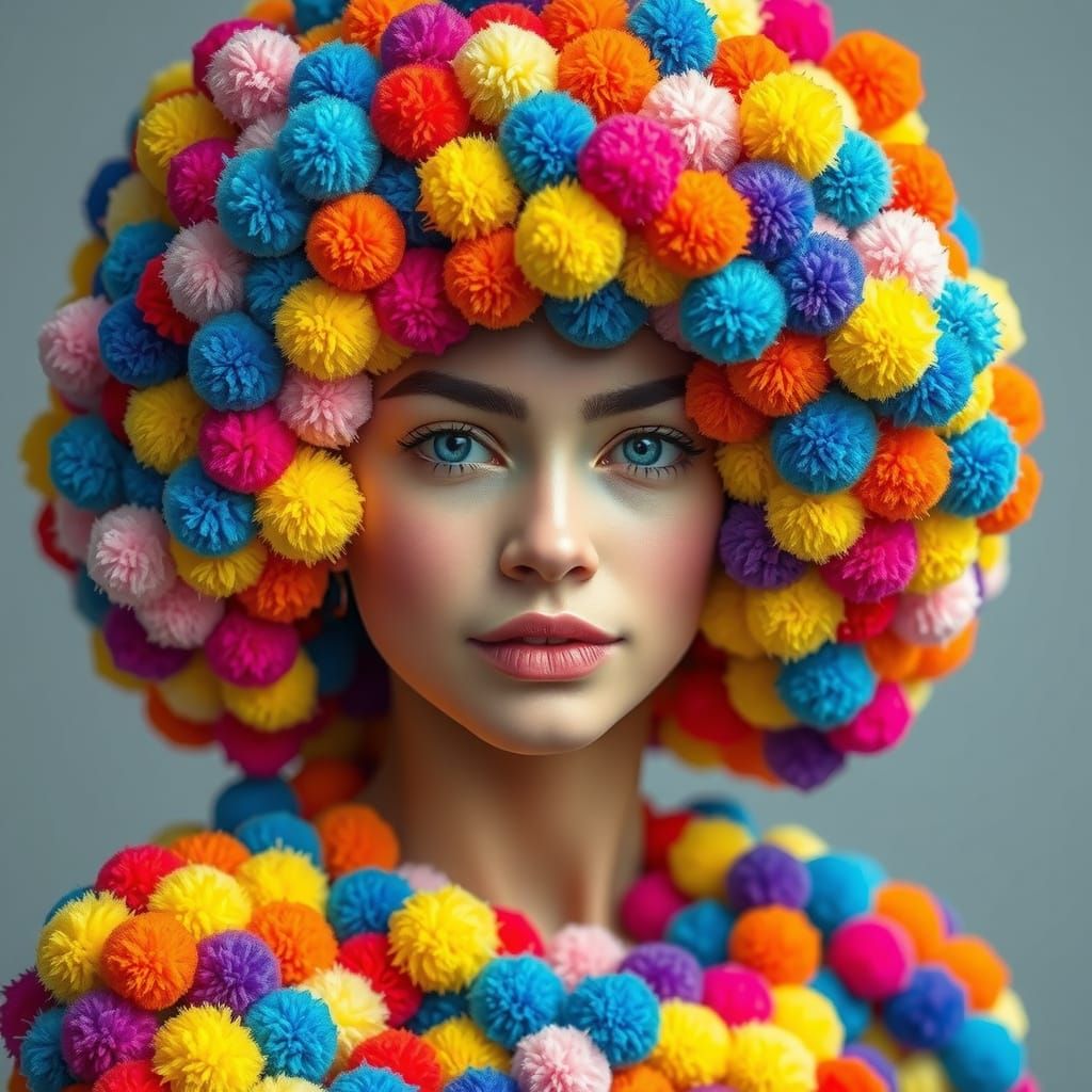 Colorful Pom Pom Woman in Pop Art Style