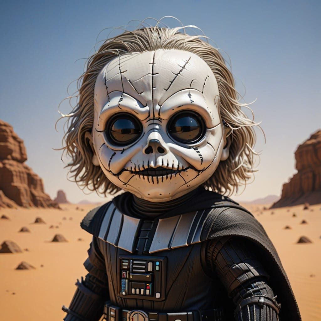 Cyberpunk-Inspired Mid Shot of Ragdoll Baby Darth Vader in T...