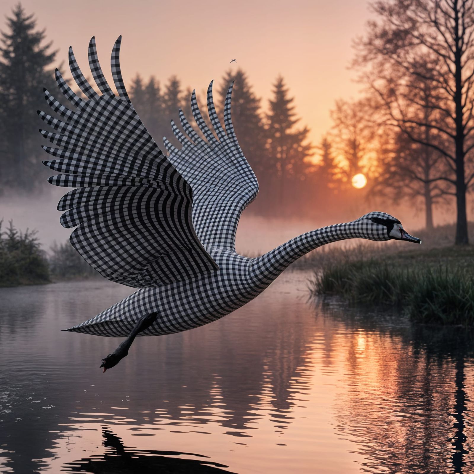 Gingham Swan in Morning Sunrise Flight