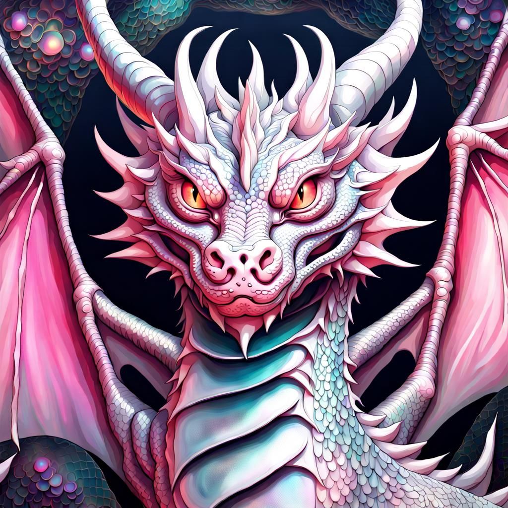 Cosmic Dragon in Shimmering Silver and Pink