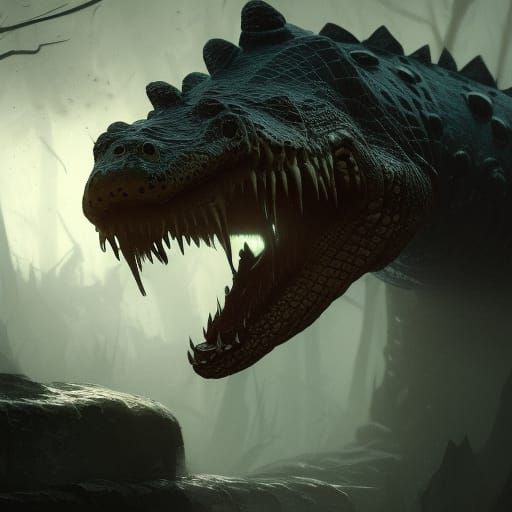 Majestic Dark Fantasy Alligator in Hypervivid Colors