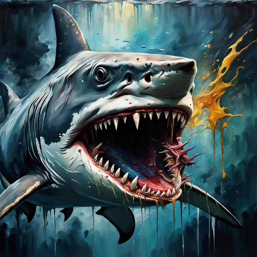 Disturbing Shark Gothic Masterpiece with Thick Brush Strokes
