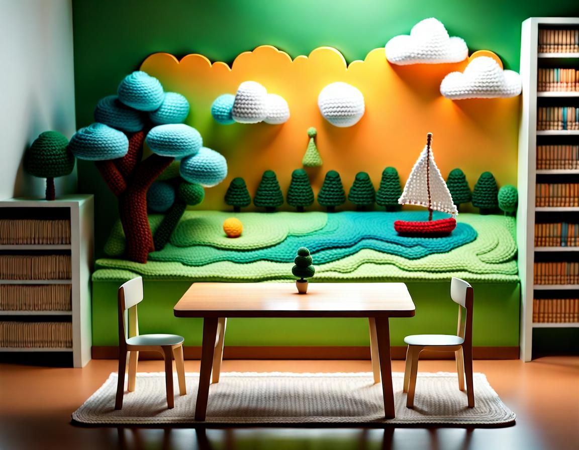 Fantasy 2D Landscape with Crochet Elements