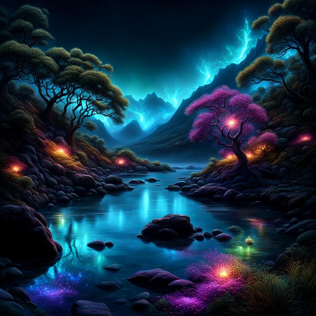 Epic Bioluminescent Nighttime Landscape