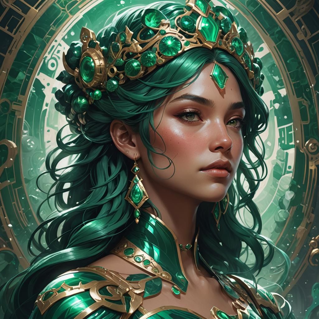 Cyberpunk Princess in Emerald Regalia