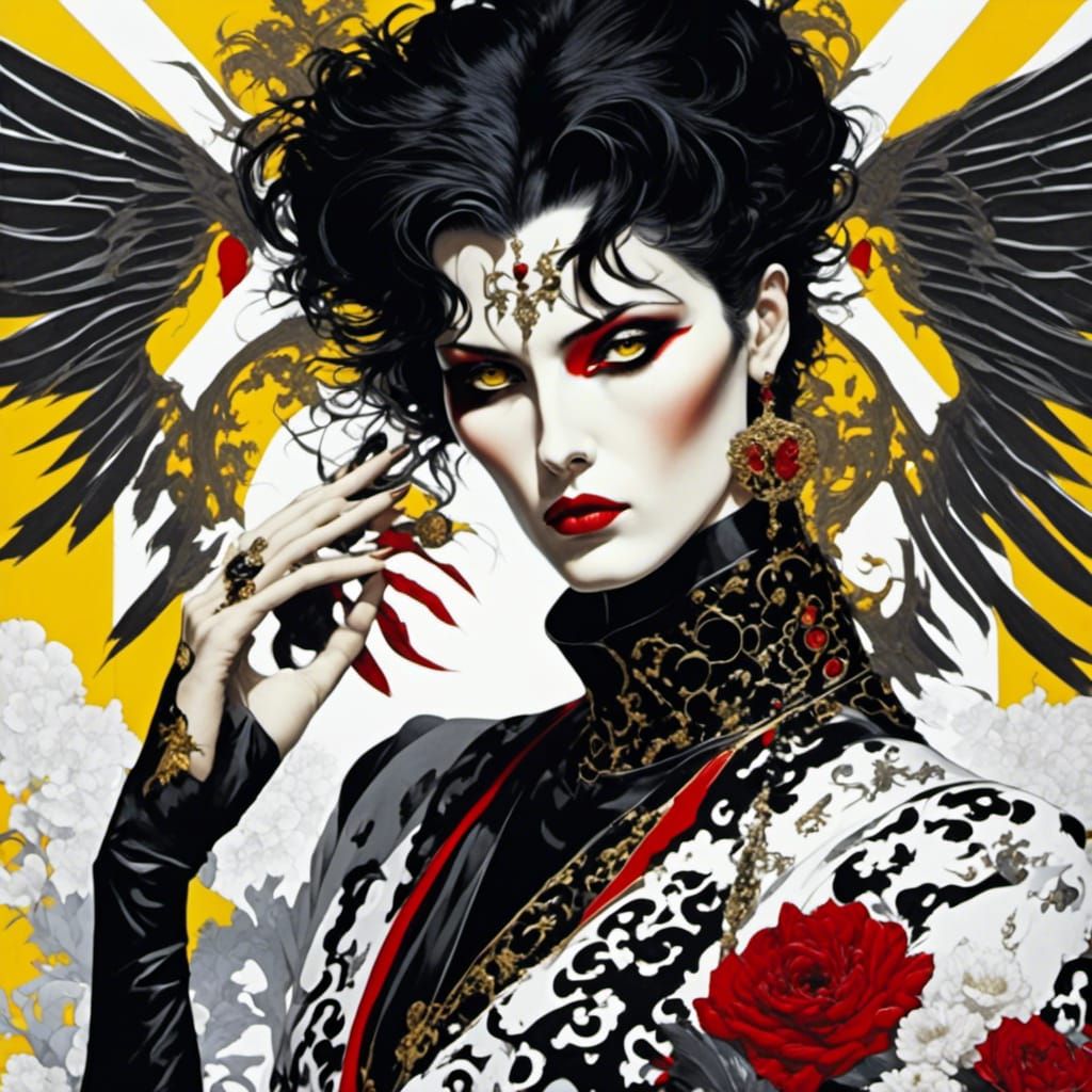 Mysterious Angel of Broken Dreams in Black and Red Vogue