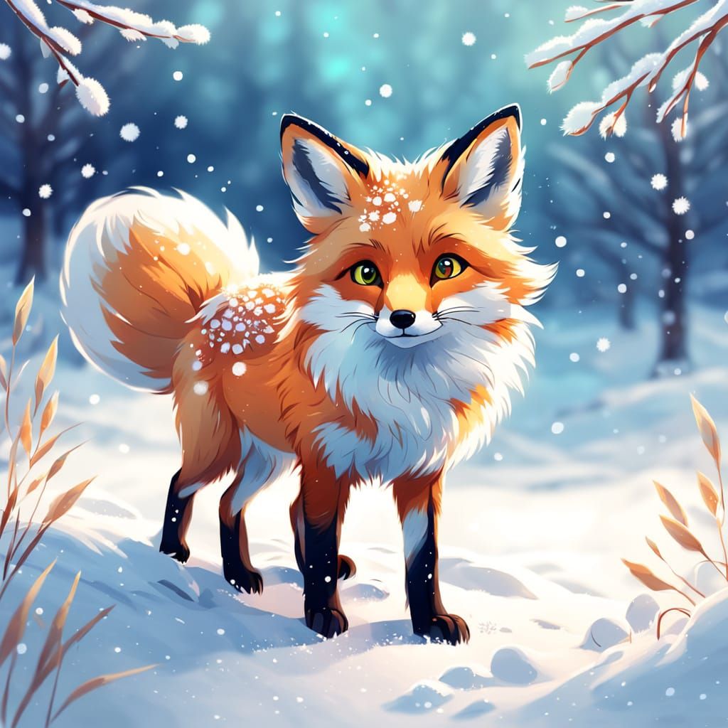 Adorable Fox in Snowy Winter Wonderland Digital Art
