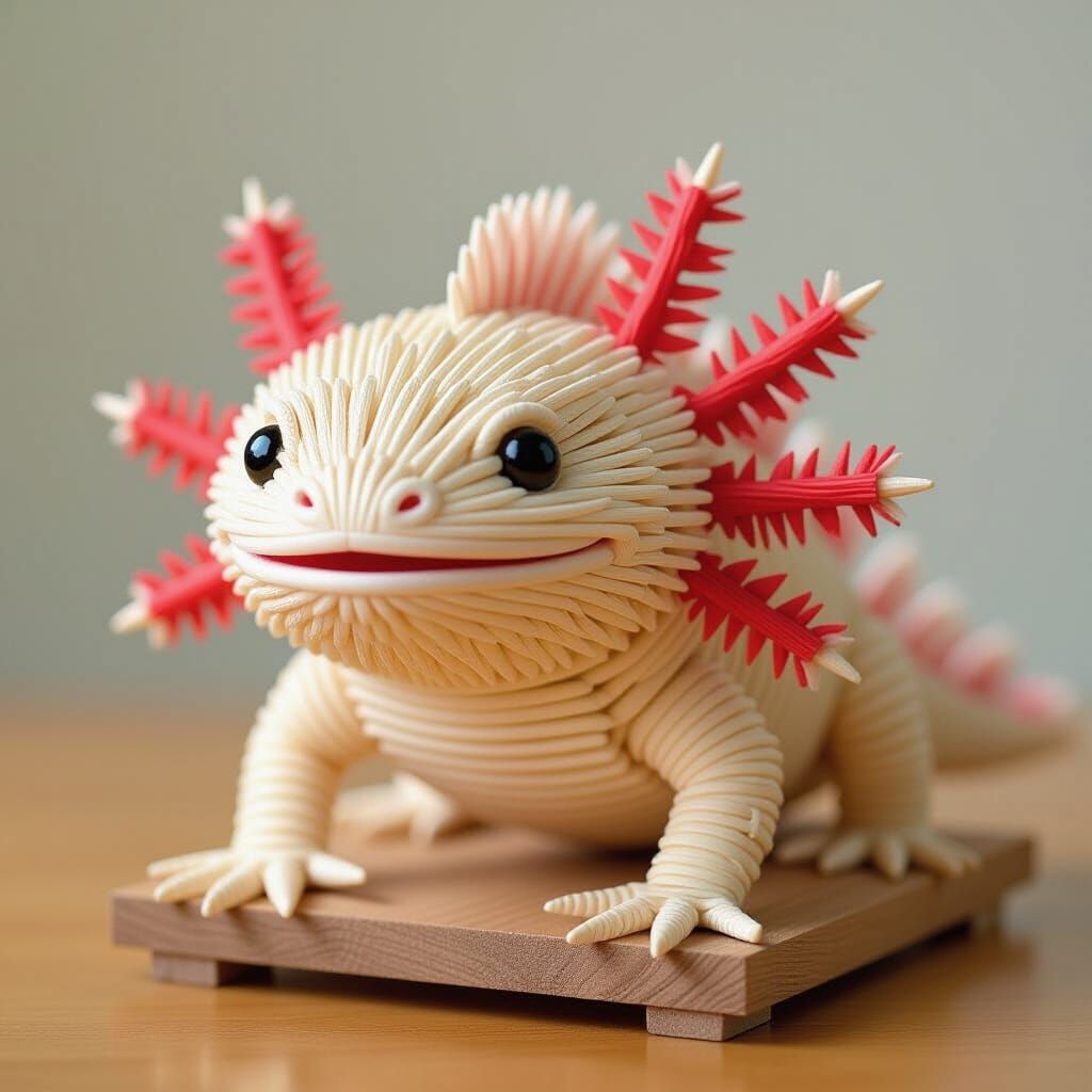 Axolotl Sculpture Crafted from Wooden Toothpicks