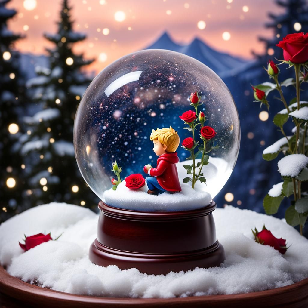 The Little Prince with his only rose enclosed in a Snow Glob...