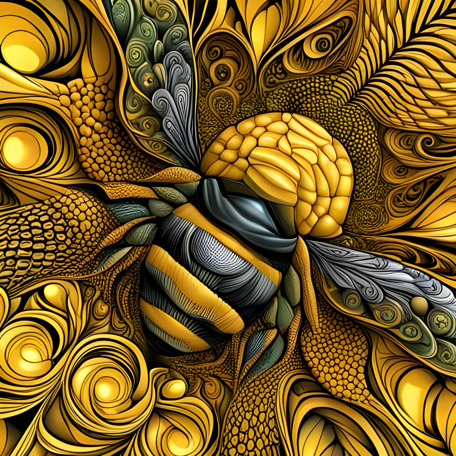 Vibrant Fractal Bee in Abstract Vector Style