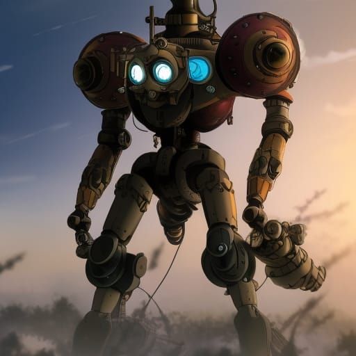 Steampunk Mech Commander in Anime Style