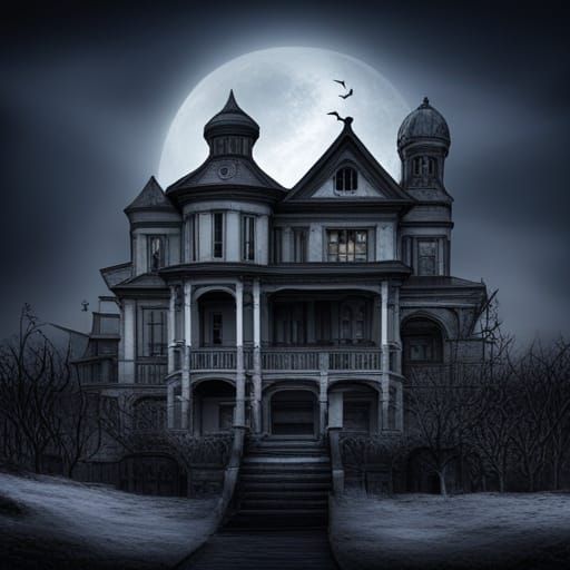 Eerie Abandoned Mansion Overlooking a Dark Forest