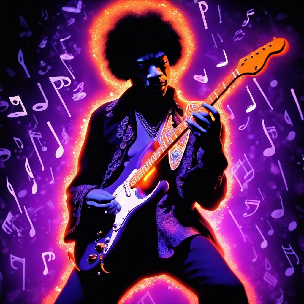 Epic Jimi Hendrix Live Performance in Surreal Iridescent Lig...