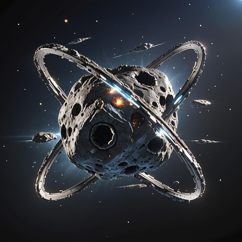 Cosmic Asteroid in Atomic Model Style