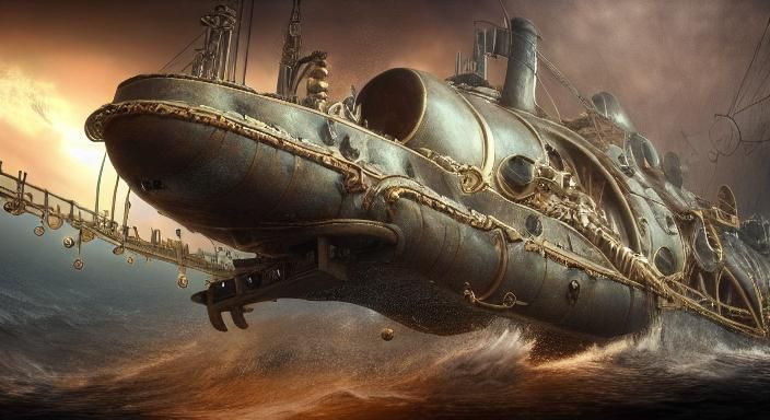 A Steampunk Submarine Plunges into the Abyss
