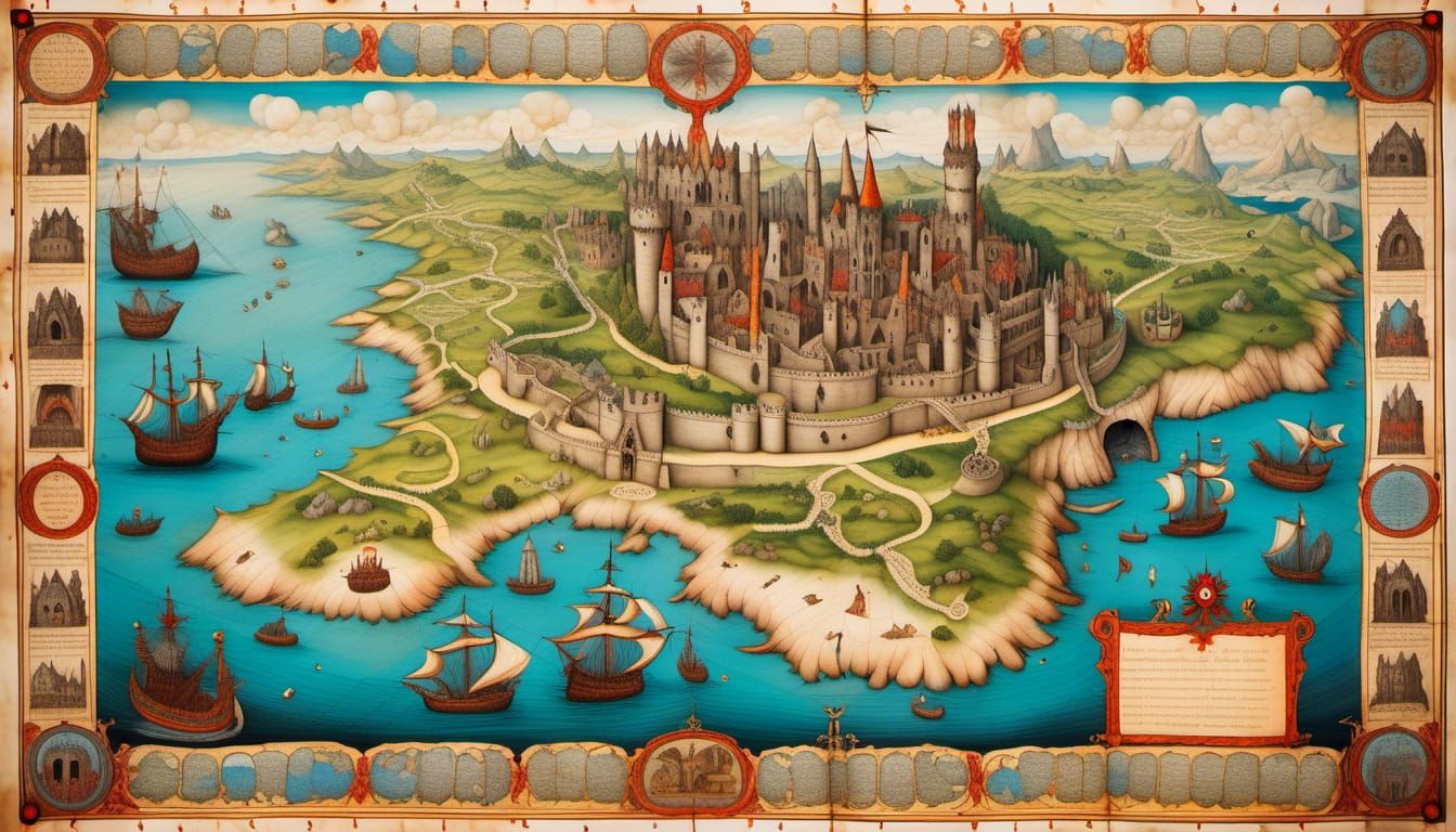 Medieval Map of a Forgotten Island on Yellowed Parchment