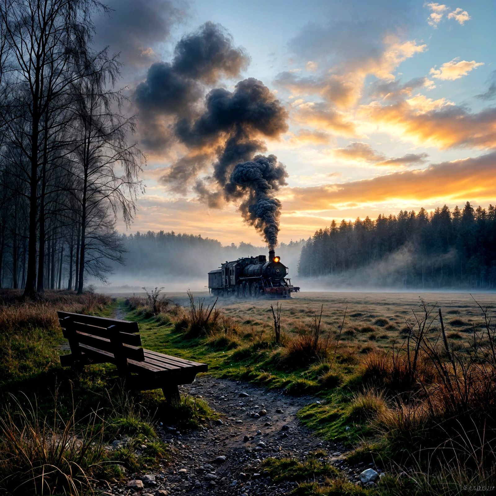 Black Dragon Over Forest Clearing in Hyperrealism