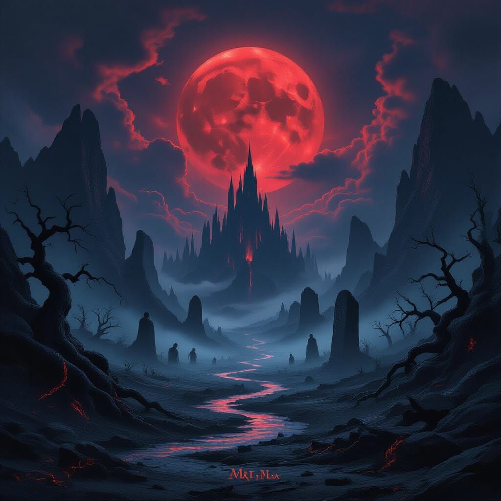 Brooding Fantasy Wasteland Under Blood Moon
