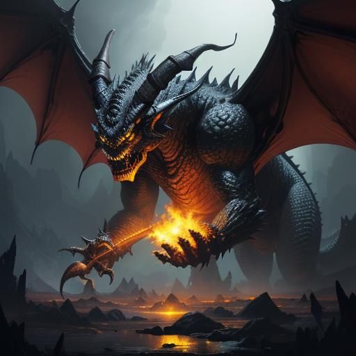 Epic Dark Fantasy Battle Unfolds as a Giant Demonic Dragon F...