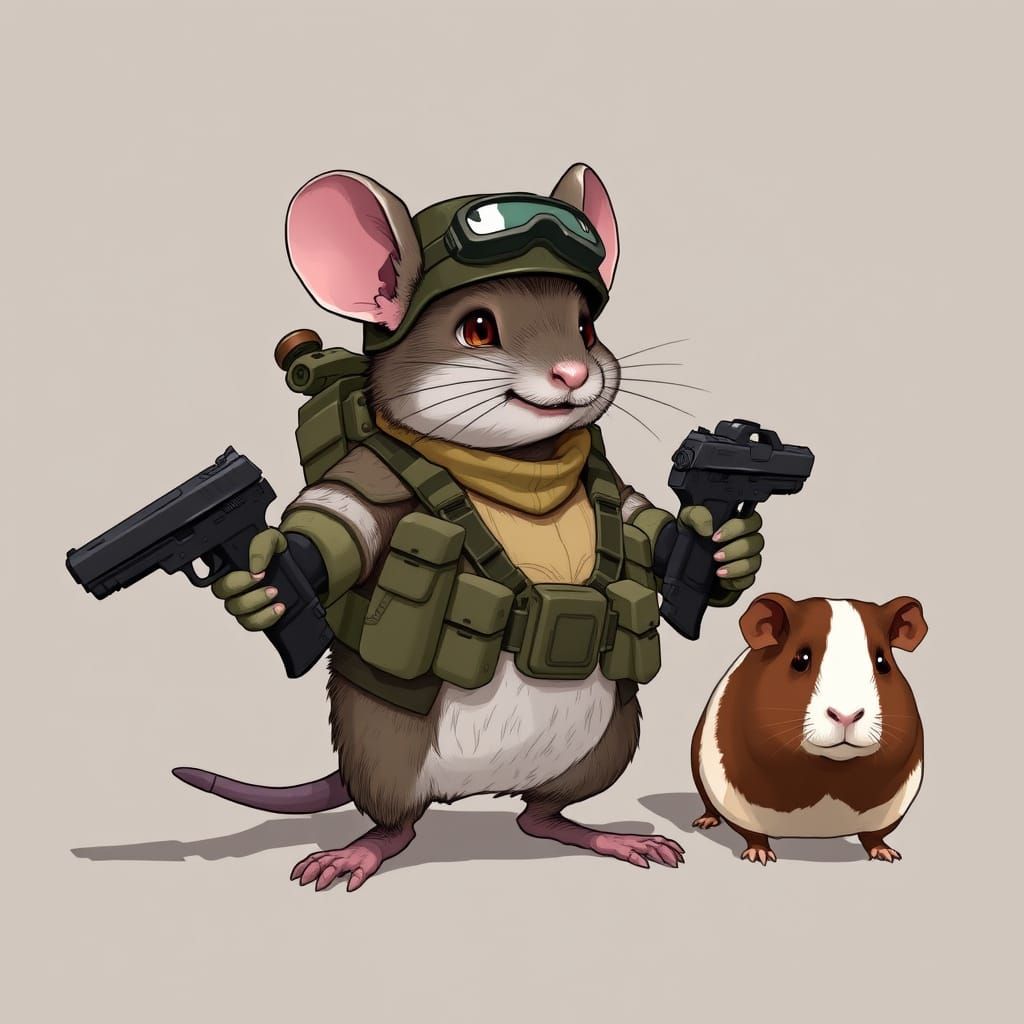 Mouse in Tactical Gear, Ready to Face Off Against a Guinea P...