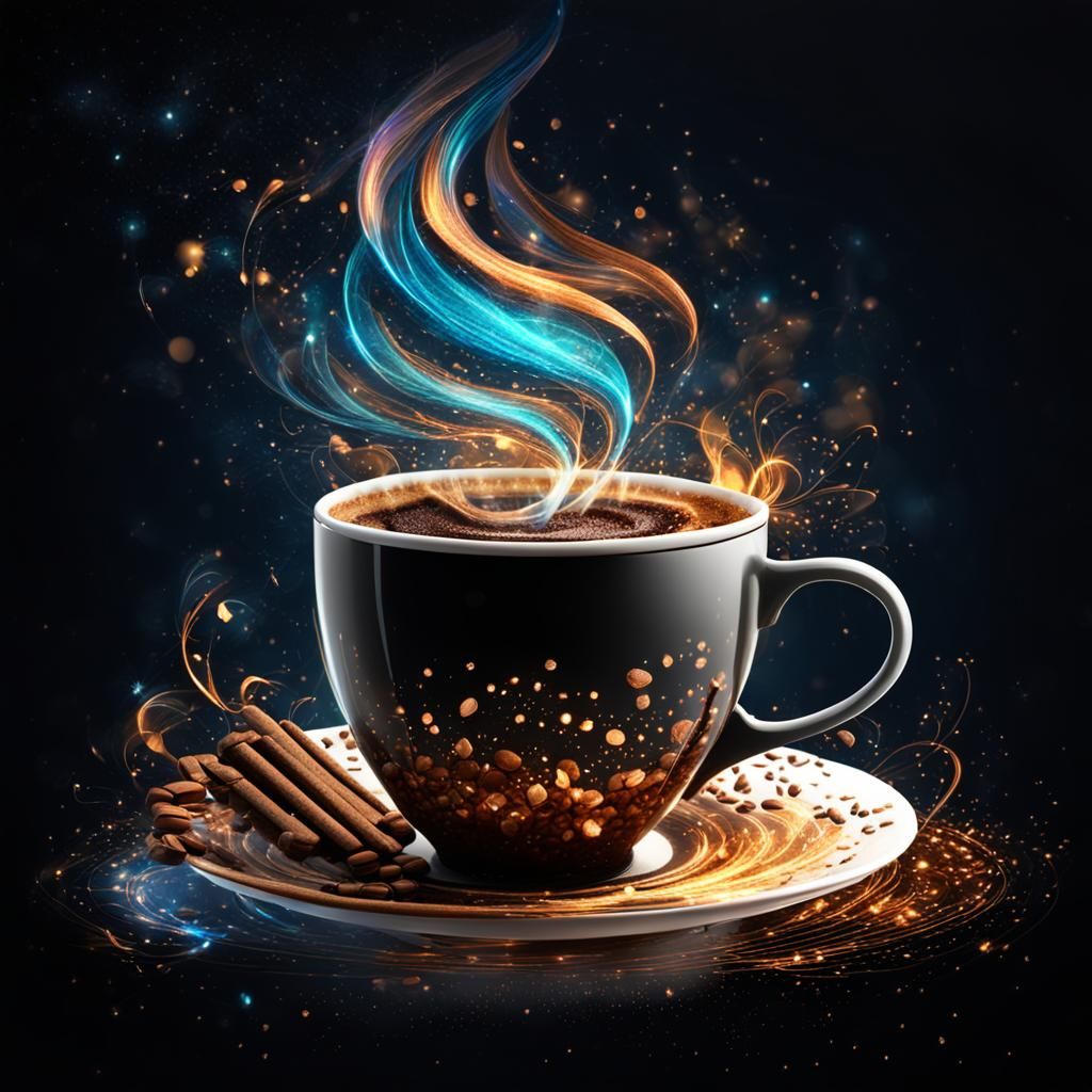 Ethereal Morning Explosion in Fantasy Coffee Scene