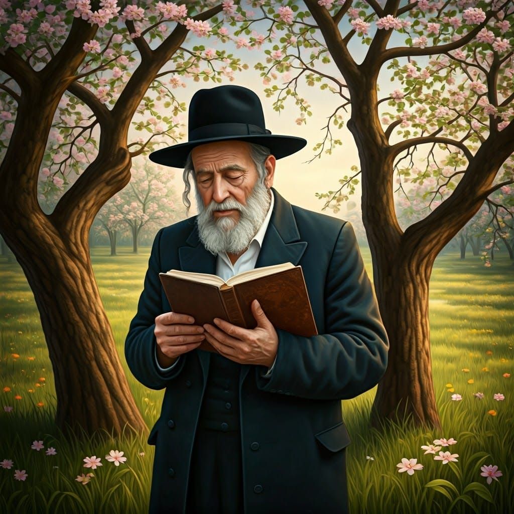 Devout Haredi Man Recites Blessing Under Fruit Trees