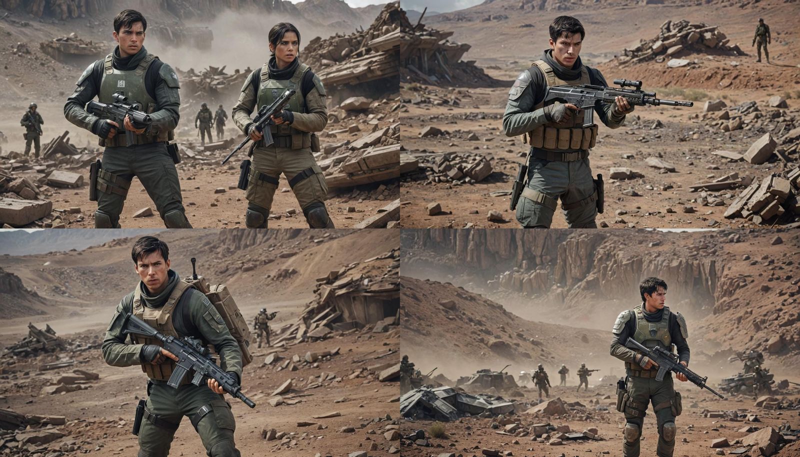 Highly Realistic Battle Scene on a War-Torn Landscape in Cyb...