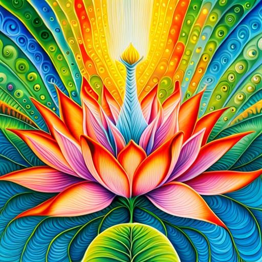 Intricate Lotus Blossom in Vibrant, Symmetrical Composition