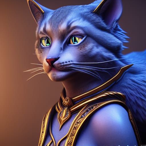 Majestic Feline Mage in Intricate Armor