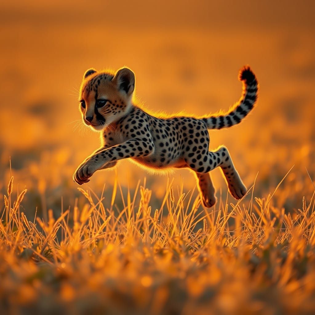 Vibrant Baby Cheetah Cub in Sunset Savannah