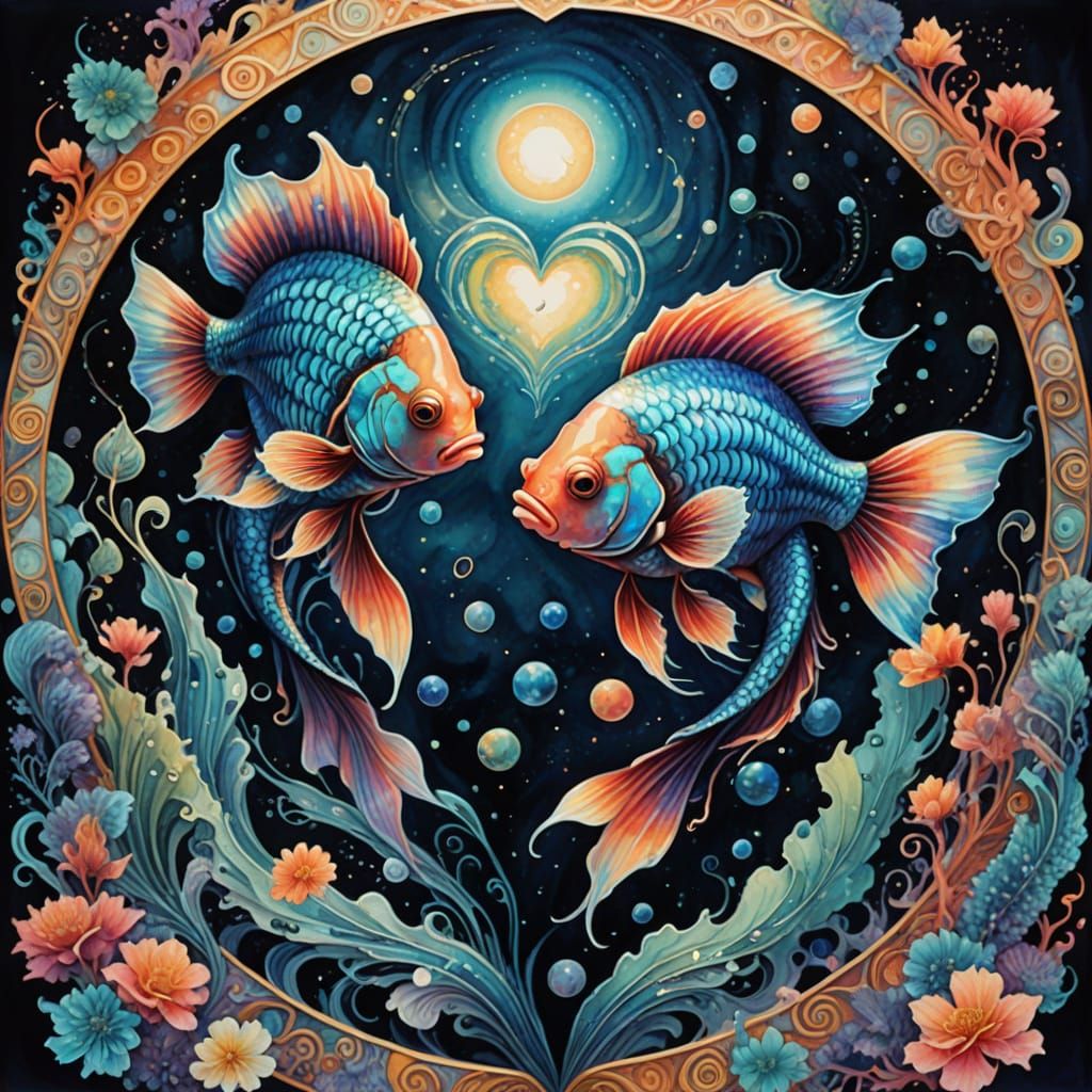 Whimsical Pop Surrealist Fish in Dreamy Watercolor Style