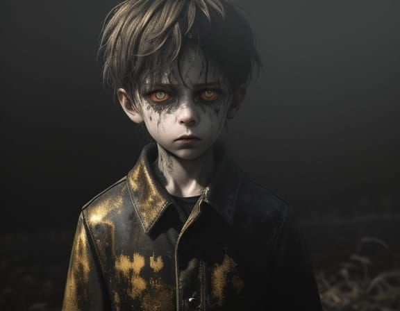 Ominous Child in Golden Hour Oil Painting