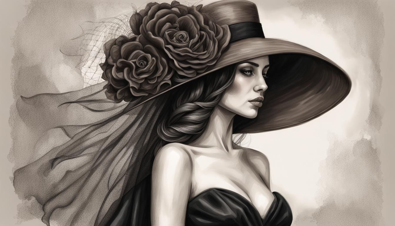 Elegant Woman in Charcoal Drawing Style