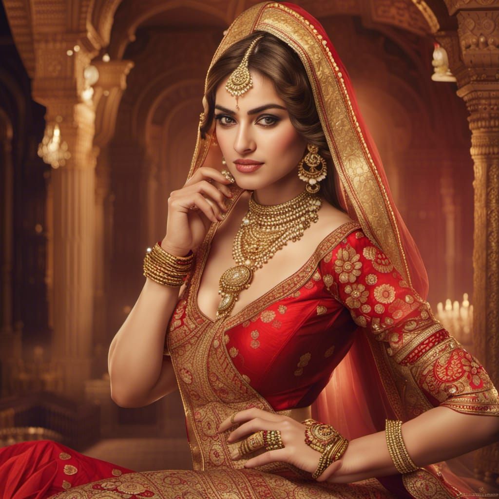 Traditional Indian Bride in Red Lehenga