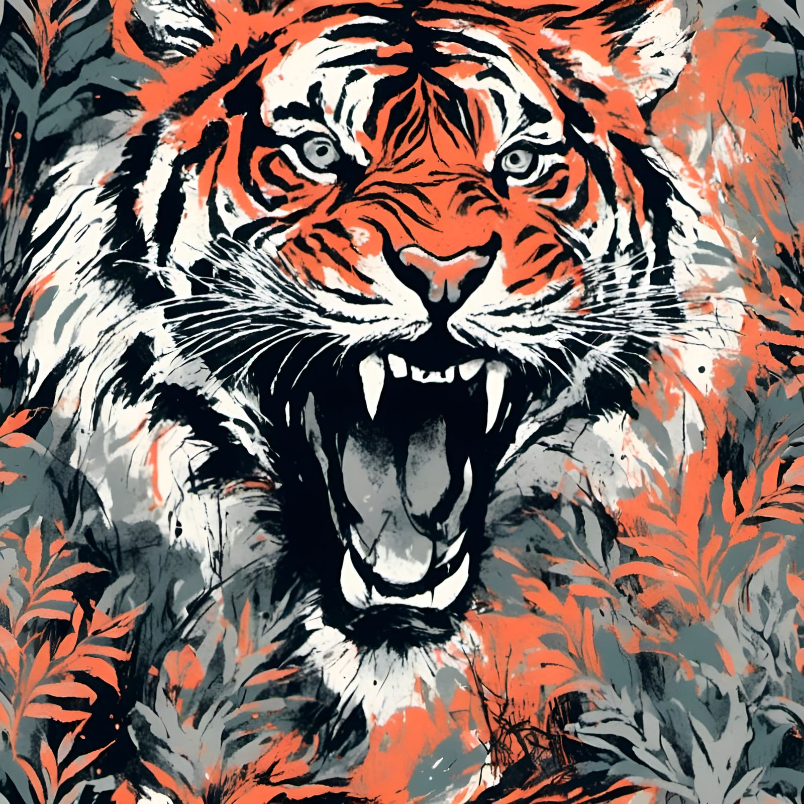 Tiger Roars with Pastel Hues and Soft Greys