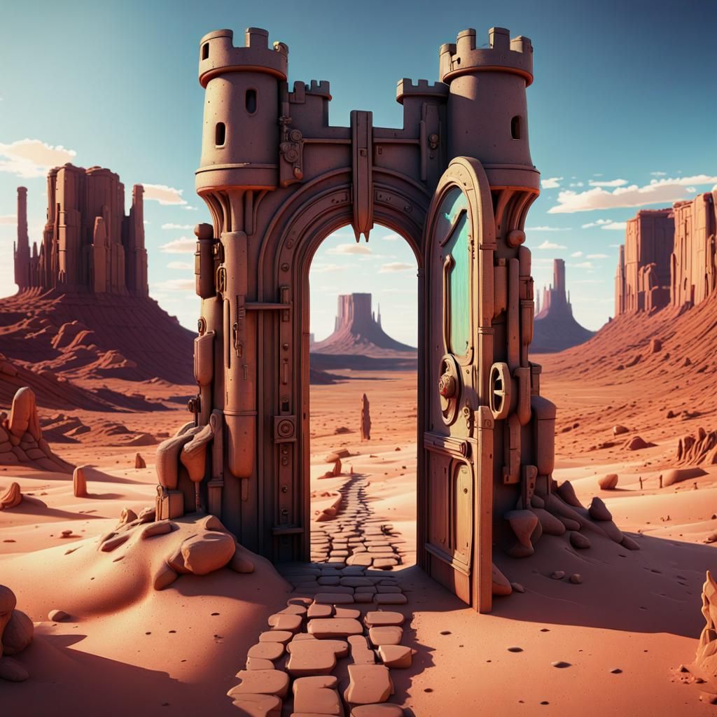 Surreal Castle Key Entrance in Solarpunk Ambiance
