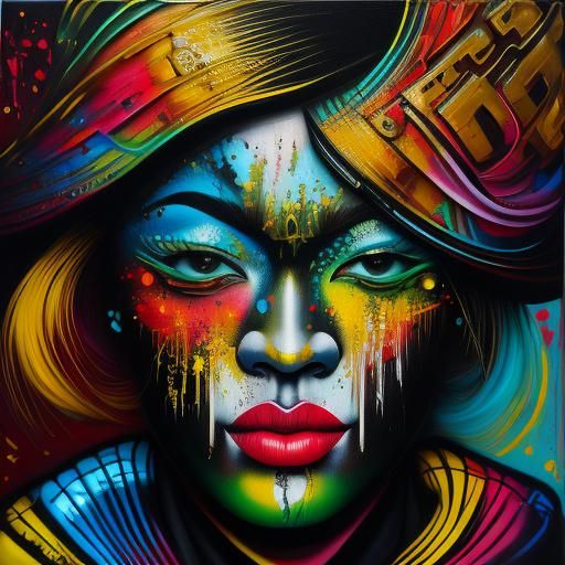 Vibrant Graffiti Warrior Girl in Cityscape