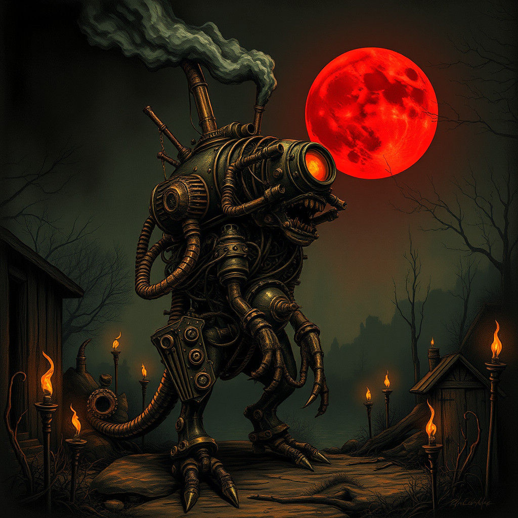 Mechanical Horror in a Haunting Landscape