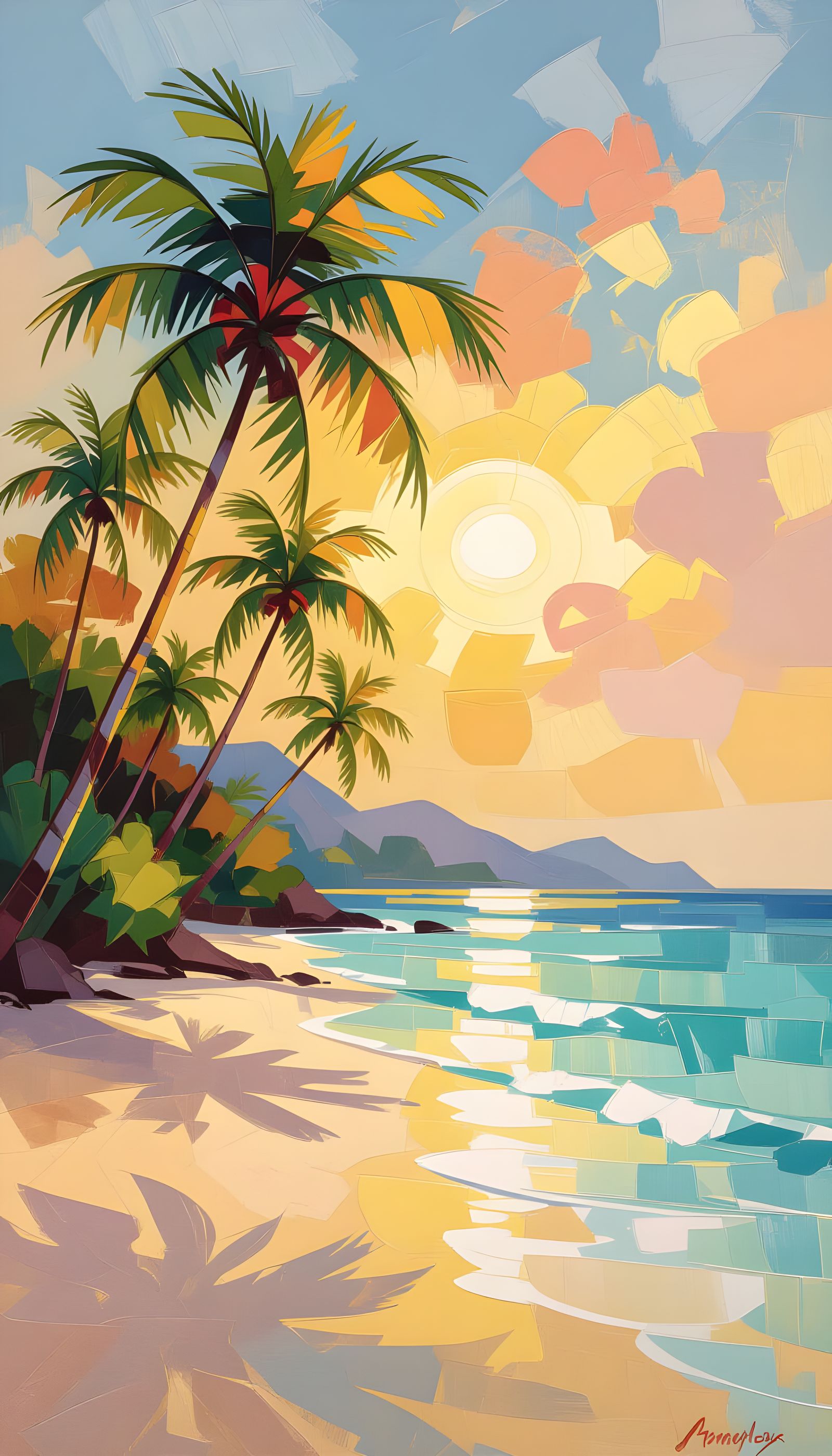 Tropical Beach Impressionist Landscape in Golden Light